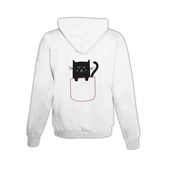 JoyLine Hoodie mit Zipper Katze Unisex Grösse: XL, Farbe: Weiss von JoyLine