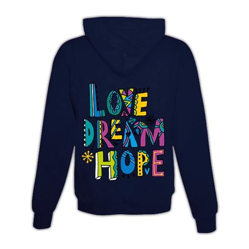 JoyLine Hoodie mit Zipper Love, Dream, Hope Unisex Grösse: XL, Farbe: Dunkelblau von JoyLine