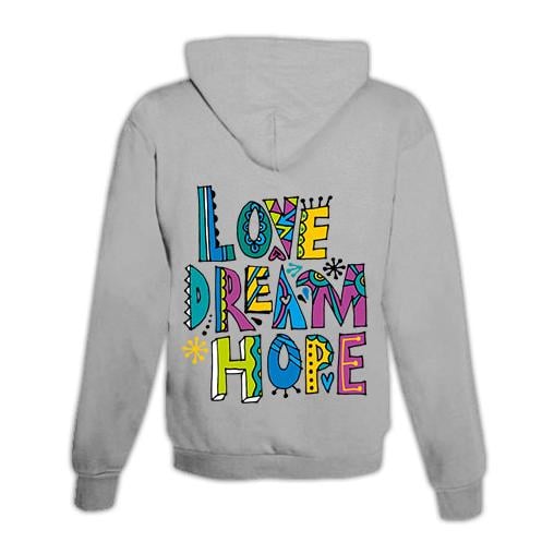 JoyLine Hoodie mit Zipper Love, Dream, Hope Unisex Grösse: XXL, Farbe: Grau von JoyLine