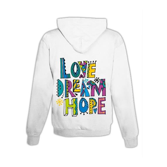 JoyLine Hoodie mit Zipper Love, Dream, Hope Unisex Farbe: Weiss, Grösse: L von JoyLine