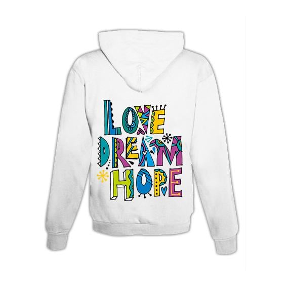 JoyLine Hoodie mit Zipper Love, Dream, Hope Unisex Farbe: Weiss, Grösse: XXL JoyLine Hoodie mit Zipper Love, Dream, Hope Unisex Farbe: Weiss, Grösse: XXL von JoyLine