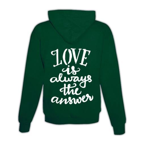 JoyLine Hoodie mit Zipper Love is the answer Unisex Grösse: L, Farbe: Grün von JoyLine