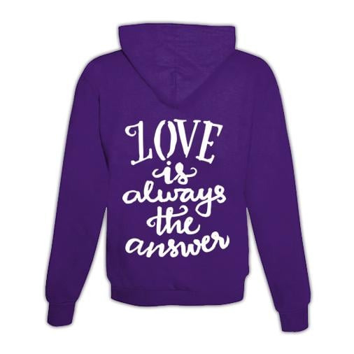 JoyLine Hoodie mit Zipper Love is the answer Unisex Grösse: L, Farbe: Lila von JoyLine