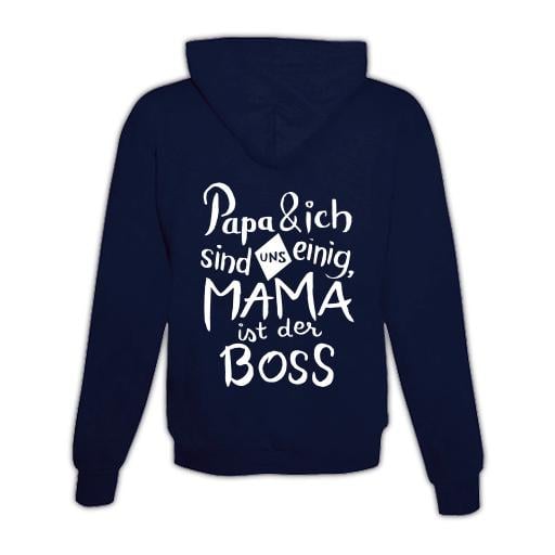 JoyLine Hoodie mit Zipper Mama ist der Boss Unisex Farbe: Dunkelblau, Grösse: M von JoyLine