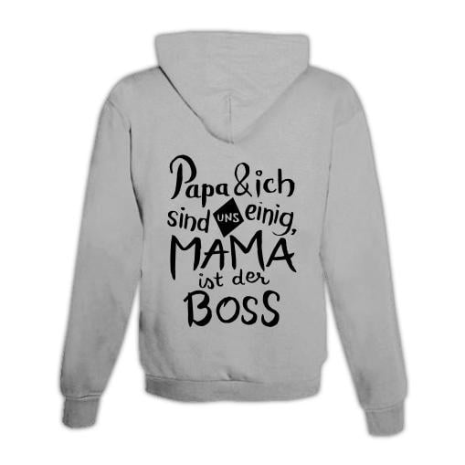 JoyLine Hoodie mit Zipper Mama ist der Boss Unisex Grösse: S, Farbe: Grau von JoyLine