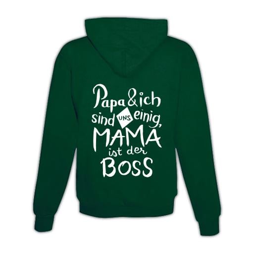 JoyLine Hoodie mit Zipper Mama ist der Boss Unisex Grösse: XL, Farbe: Grün von JoyLine