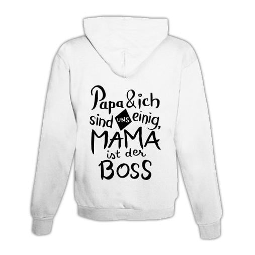 JoyLine Hoodie mit Zipper Mama ist der Boss Unisex Grösse: XL, Farbe: Weiss von JoyLine