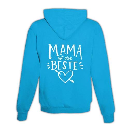 JoyLine Hoodie mit Zipper Mama ist die Beste Unisex Grösse: L, Farbe: Hellblau/Türkis von JoyLine