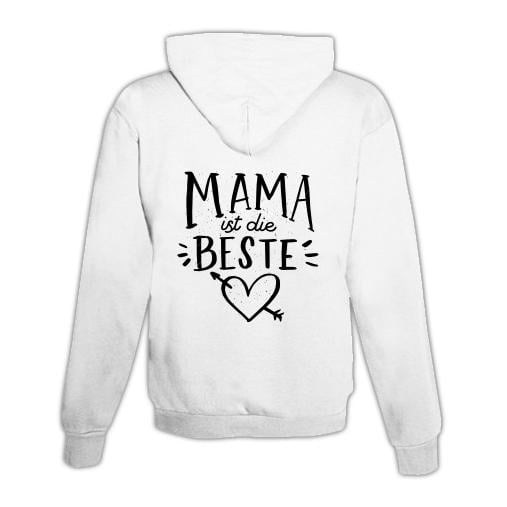 JoyLine Hoodie mit Zipper Mama ist die Beste Unisex Grösse: L, Farbe: Weiss von JoyLine