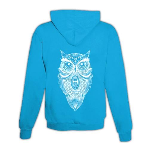 JoyLine Hoodie mit Zipper Mandala Eule Unisex Grösse: XL, Farbe: Hellblau/Türkis von JoyLine