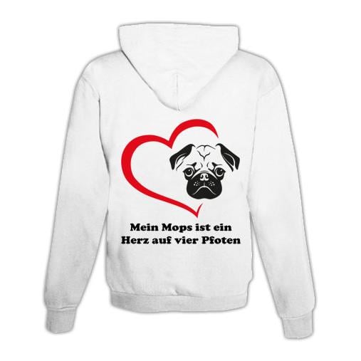 JoyLine Hoodie mit Zipper Mops Herz Unisex Farbe: Weiss, Grösse: XXL von JoyLine