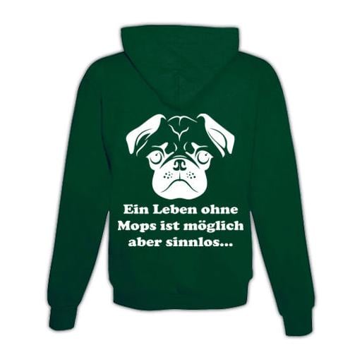 JoyLine Hoodie mit Zipper Mops Unisex Grösse: L, Farbe: Grün von JoyLine