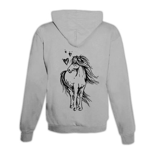 JoyLine Hoodie mit Zipper Pferd mit Herzen Unisex Grösse: XXL, Farbe: Grau von JoyLine