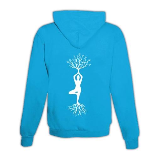 JoyLine Hoodie mit Zipper Yoga Baum Unisex Grösse: XL, Farbe: Hellblau/Türkis von JoyLine