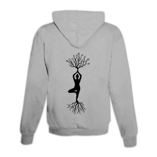 JoyLine Hoodie mit Zipper Yoga Baum Unisex Grösse: S, Farbe: Grau von JoyLine