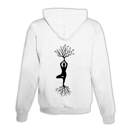 JoyLine Hoodie mit Zipper Yoga Baum Unisex Grösse: M, Farbe: Weiss von JoyLine