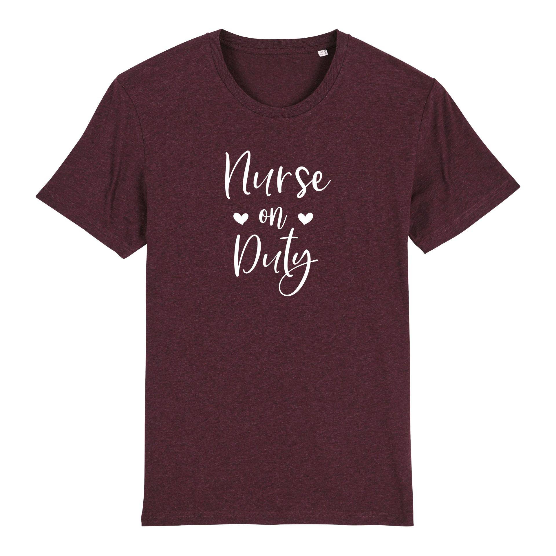 Schwesternuhr Nurse on Duty Bio T-Shirt Unisex Farbe: Heather Grape Red, Grösse: XS von Schwesternuhr