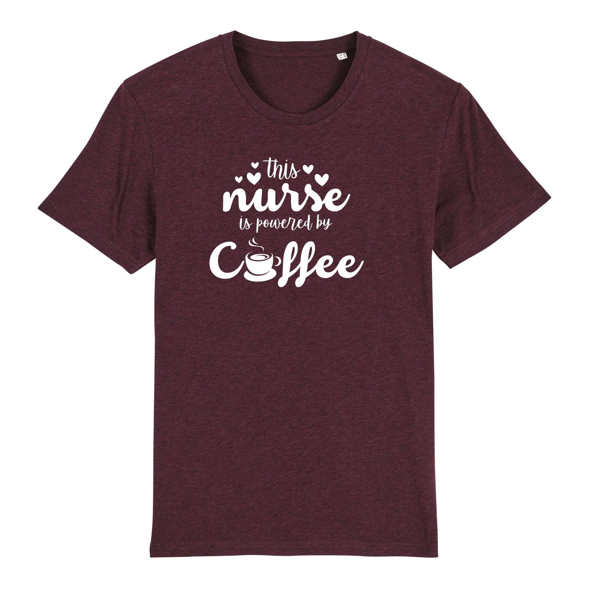 Schwesternuhr This nurse is powered by coffee Bio T-Shirt Unisex Farbe: Heather Grape Red, Grösse: XS von Schwesternuhr