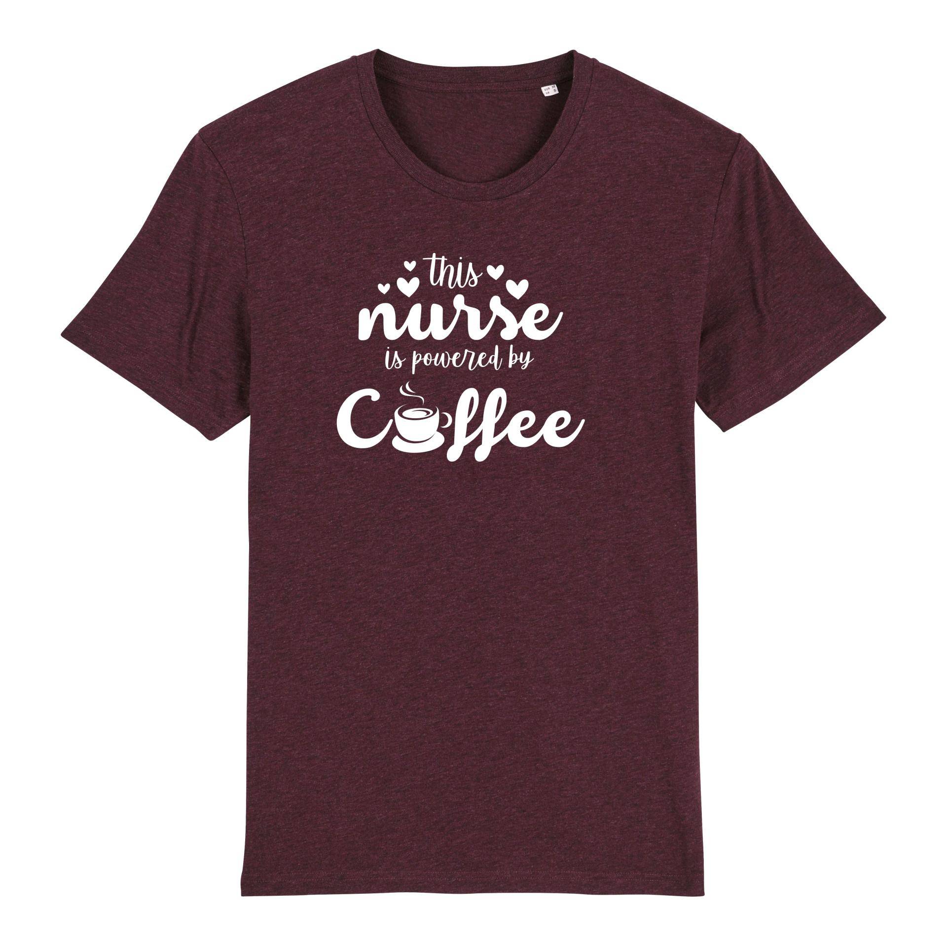 Schwesternuhr This nurse is powered by coffee Bio T-Shirt Unisex Grösse: XS, Farbe: Heather Grape Red von Schwesternuhr