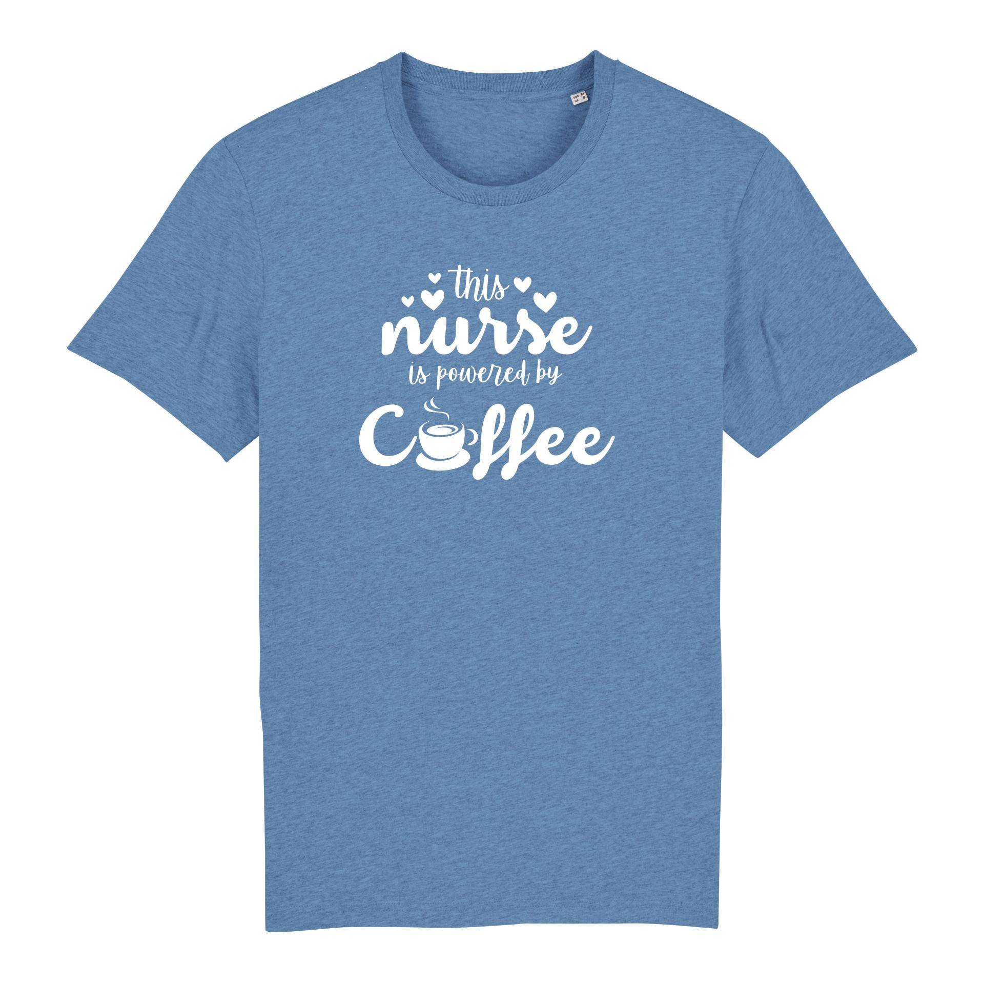 Schwesternuhr This nurse is powered by coffee Bio T-Shirt Unisex Farbe: Mid Heather Blue, Grösse: XS von Schwesternuhr