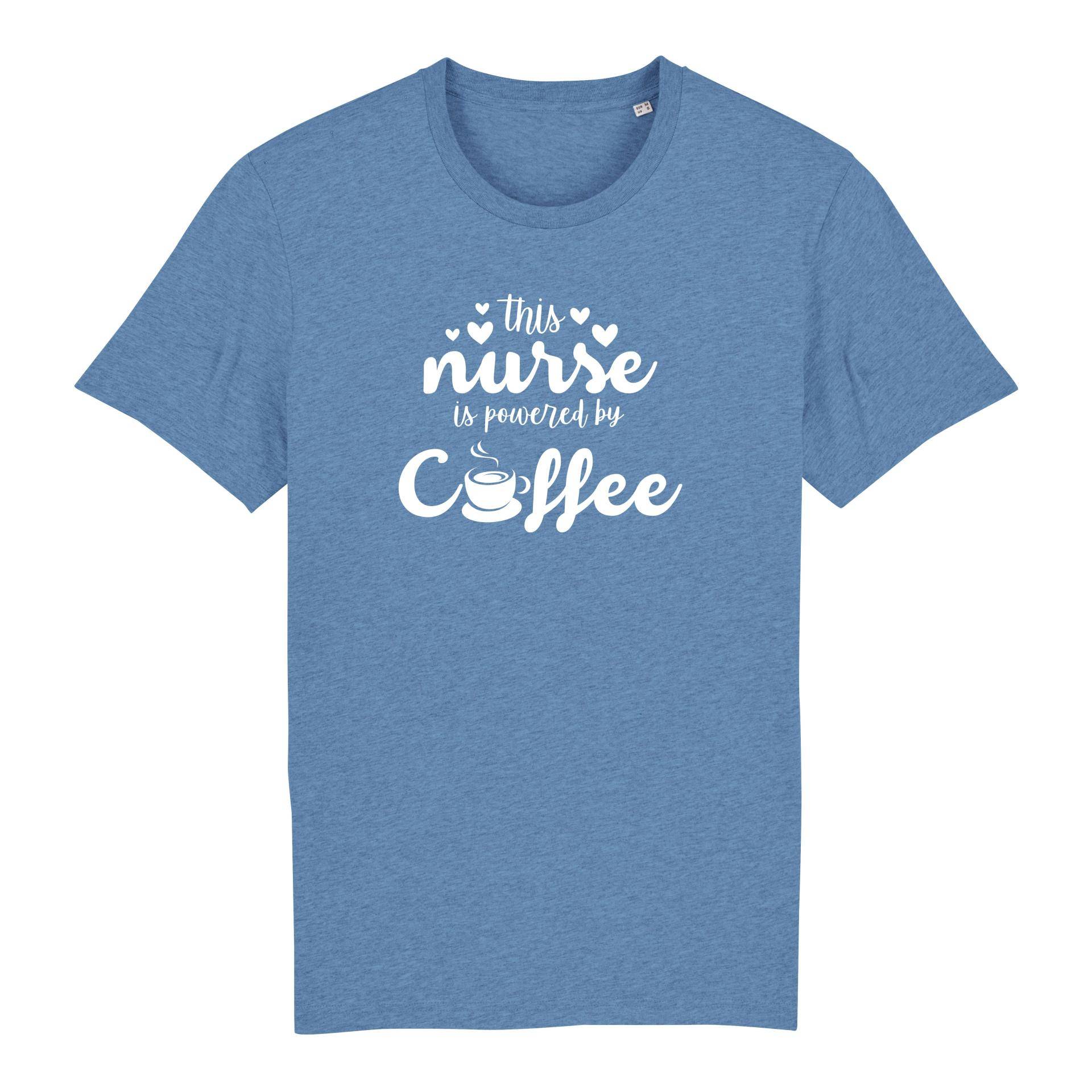 Schwesternuhr This nurse is powered by coffee Bio T-Shirt Unisex Farbe: Mid Heather Blue, Grösse: L von Schwesternuhr