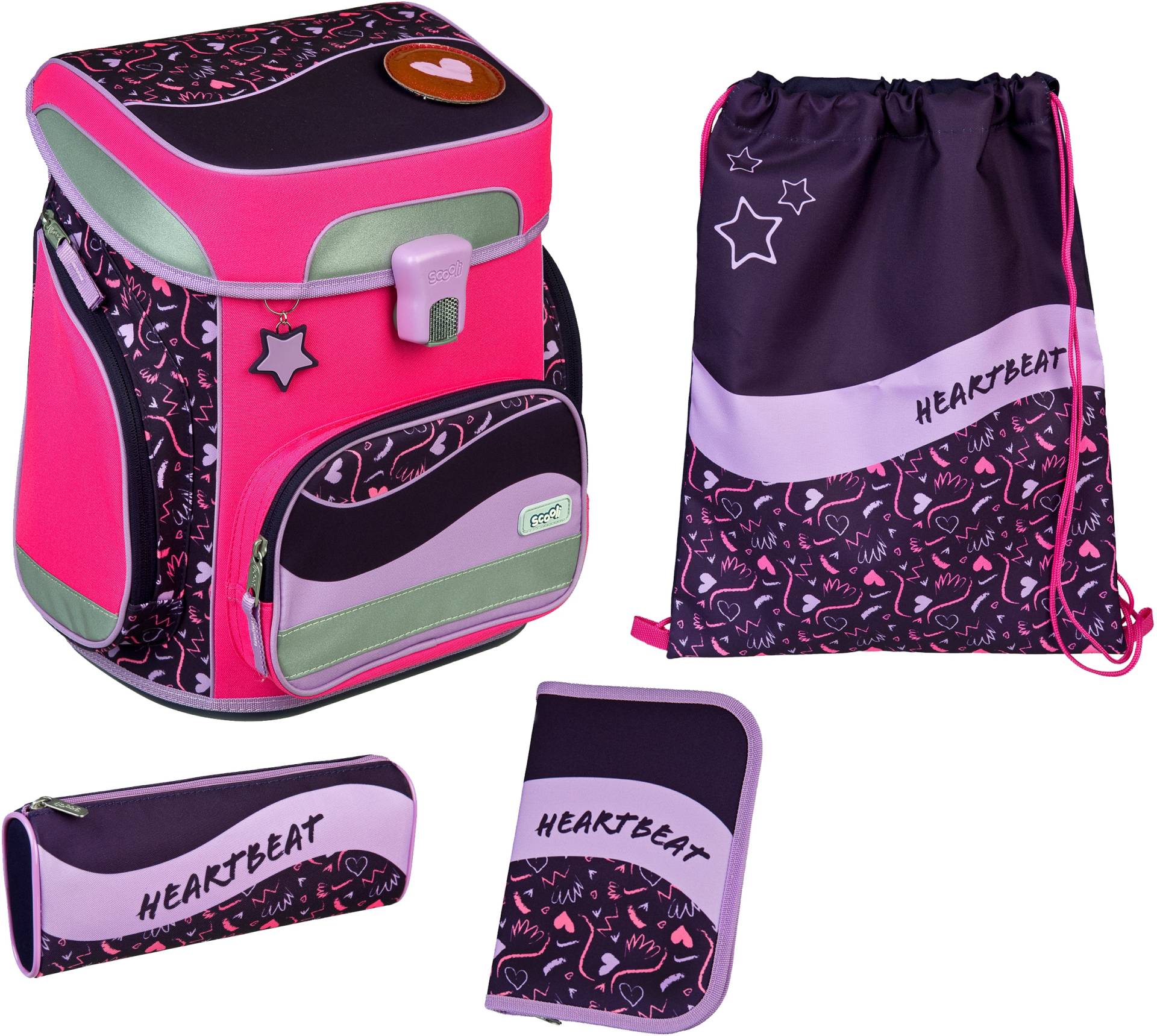 Scooli Schulranzen »EasyFit, Girls, Heartbeat«, Reflektoren-Floureszierende Flächen, Glow Edition von Scooli