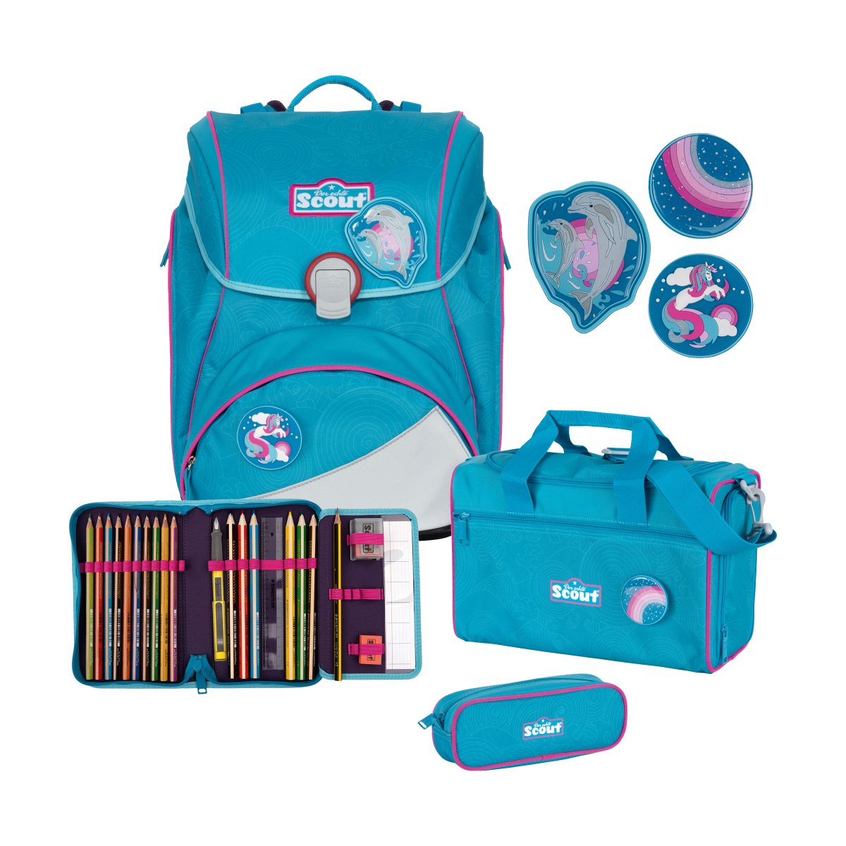 Alpha Schulrucksack Set Dolphins