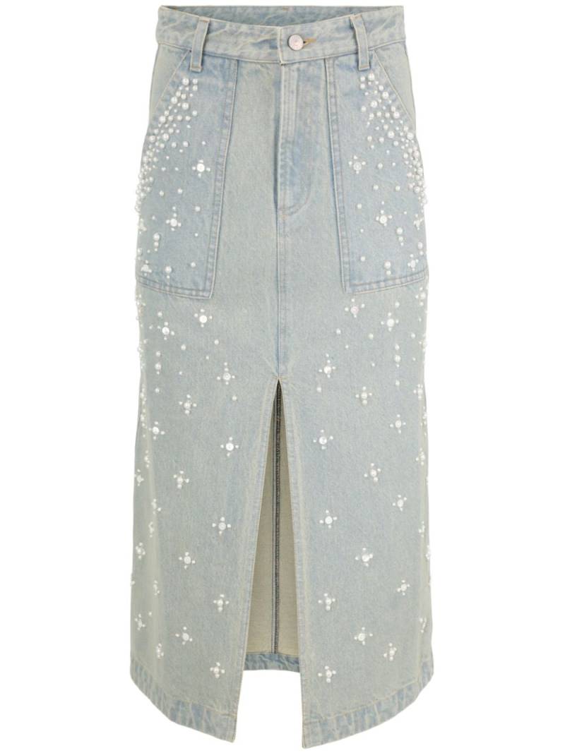 Sea pearl-embellished denim midi skirt - Blue von Sea