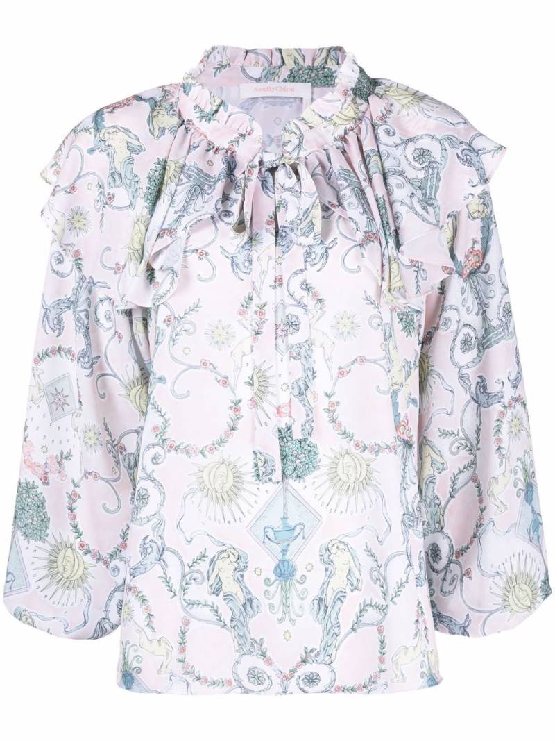 See by Chloé baroque-print ruffled blouse - Pink von See by Chloé