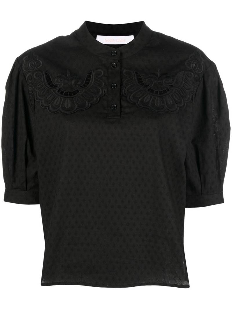 See by Chloé broderie-anglaise puff-sleeve shirt - Black von See by Chloé