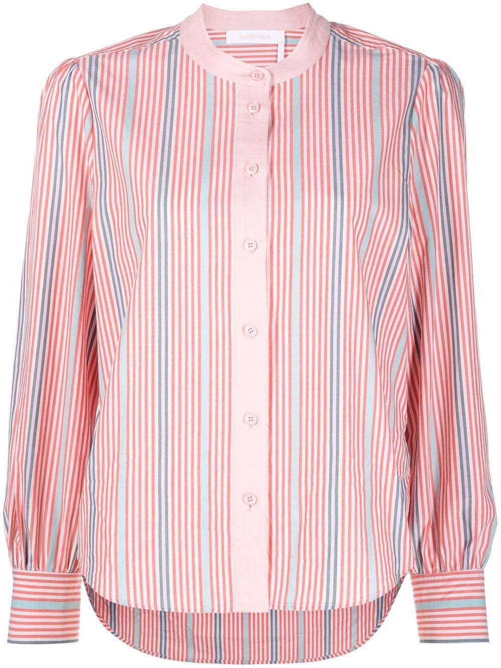 See by Chloé collarless striped shirt - Red von See by Chloé