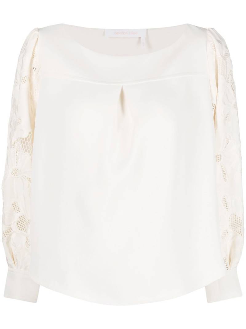 See by Chloé floral embroidered-sleeve blouse - Neutrals von See by Chloé