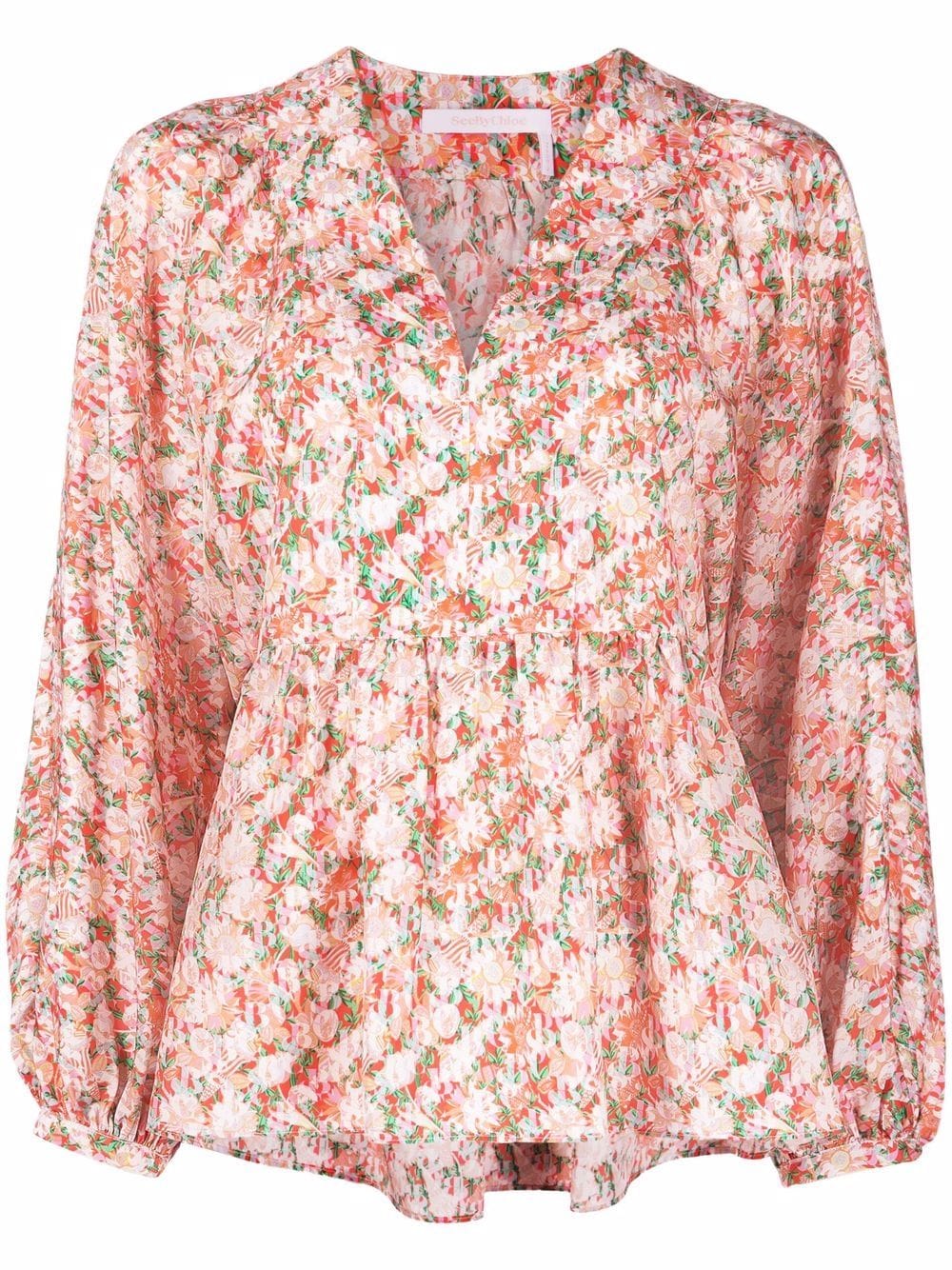 See by Chloé floral-print silk blouse - Red von See by Chloé