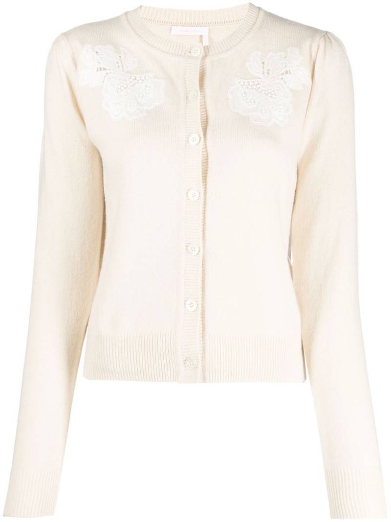 See by Chloé lace-detail fine-knit cardigan - Neutrals von See by Chloé