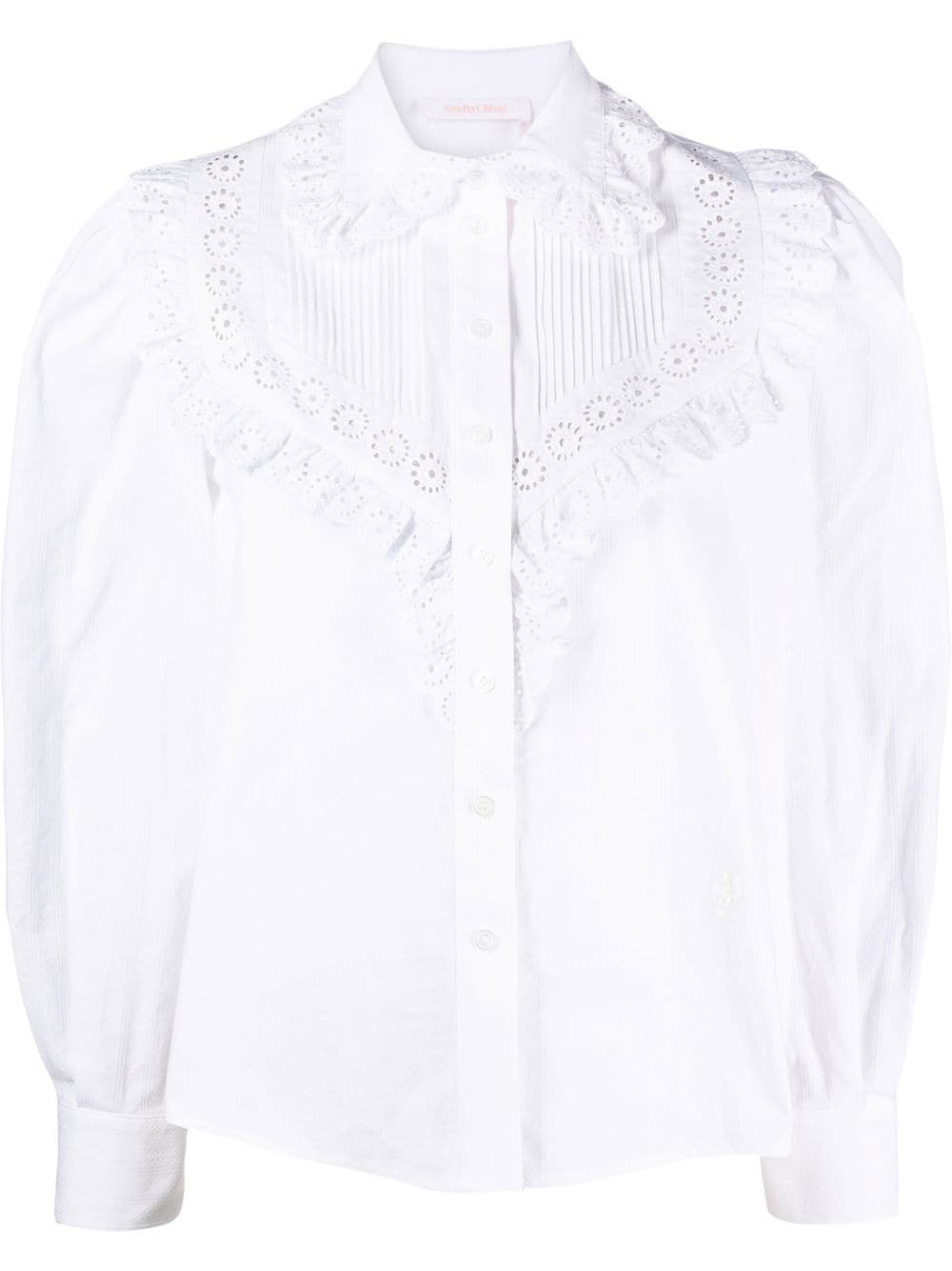 See by Chloé lace ruffle button-down blouse - White von See by Chloé