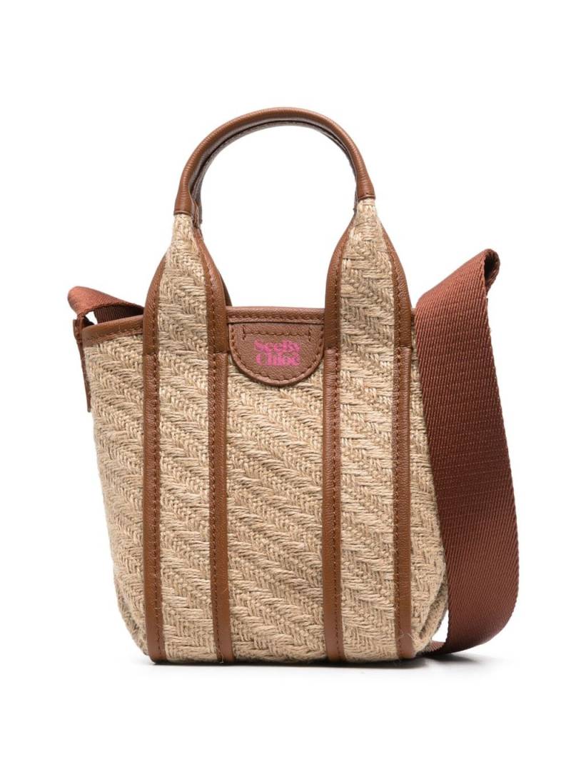 See by Chloé leather-trimmed jute tote bag - Neutrals von See by Chloé