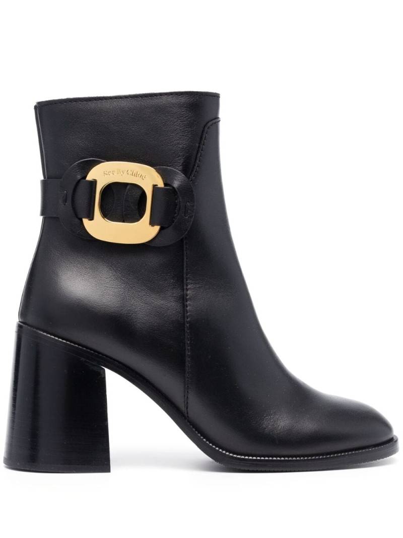 See by Chloé logo-plaque 80mm leather boots - Black von See by Chloé