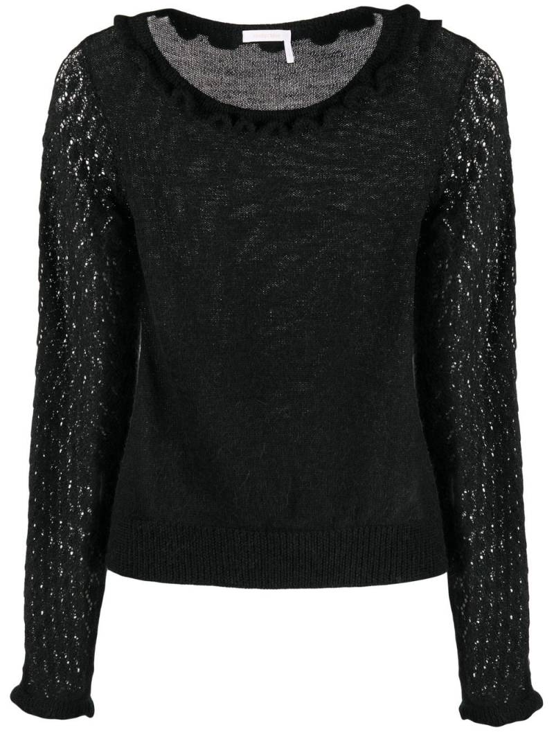 See by Chloé scalloped fine-knit top - Black von See by Chloé