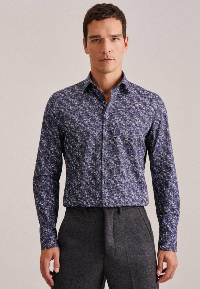 Business Hemd Shaped Fit Extra Langer Arm Floral Herren Blau 41 von Seidensticker