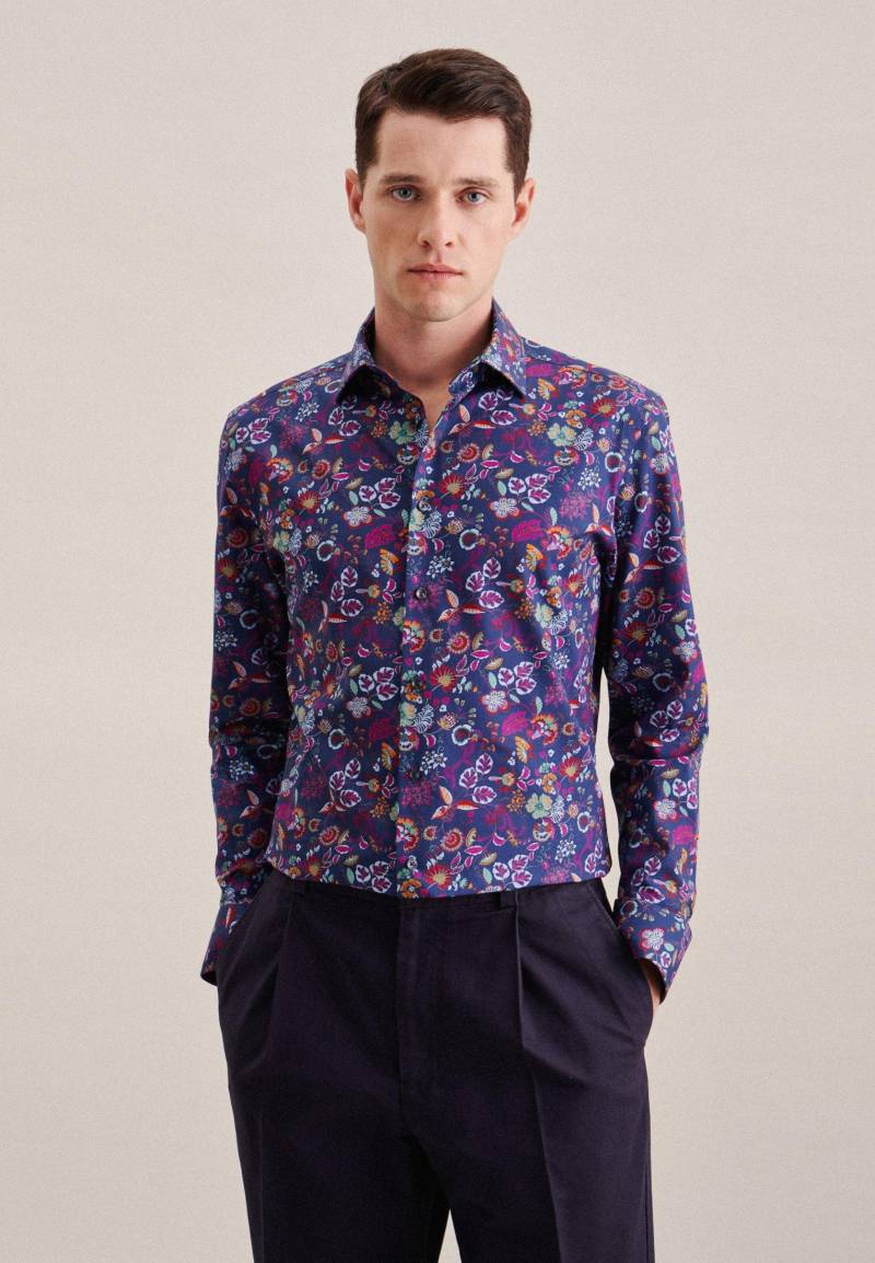 Business Hemd Slim Fit Langarm Floral Herren Blau 38 von Seidensticker