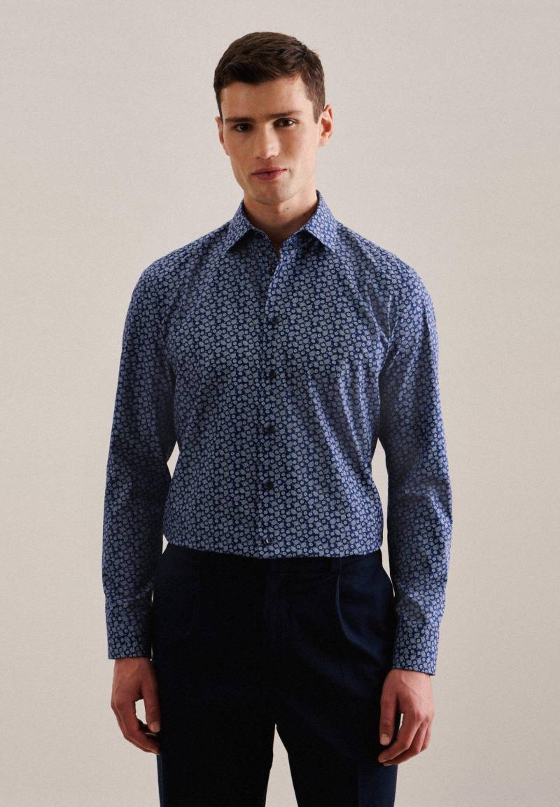 Business Hemd Slim Fit Langarm Paisley Herren Blau 42 von Seidensticker