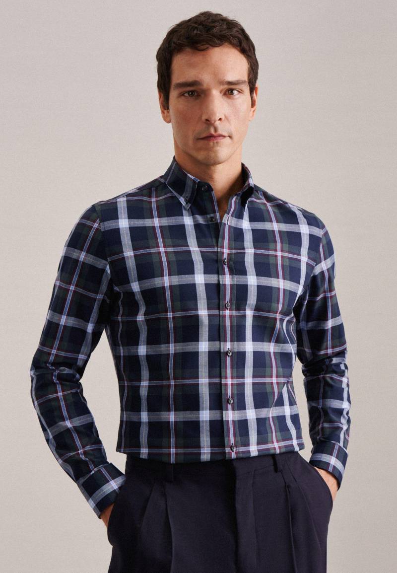 Flanellhemd Slim Fit Langarm Karo Herren Blau 38 von Seidensticker