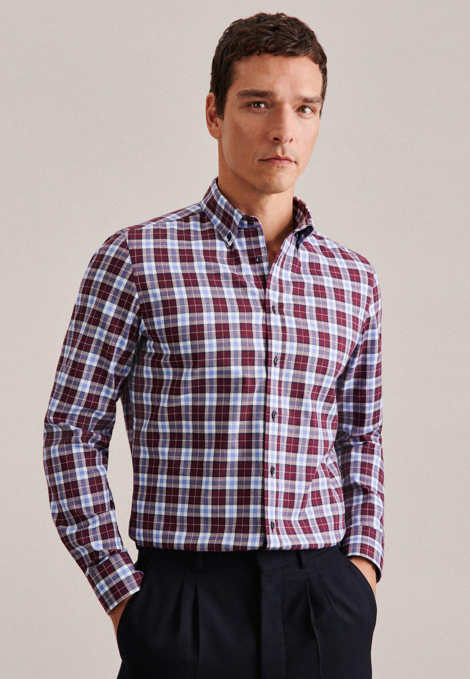 Flanellhemd Slim Fit Langarm Karo Herren Rot Bunt 37 von Seidensticker