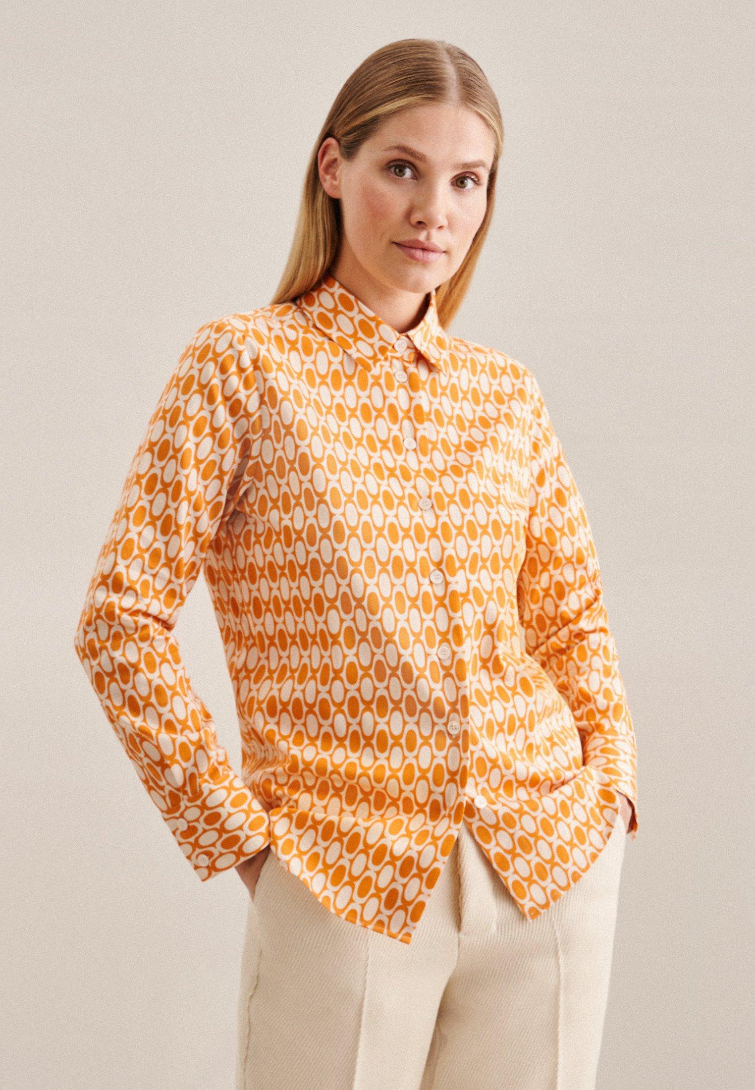 Hemdbluse Geometrische Muster Langarm Kragen Damen Orange 40 von Seidensticker