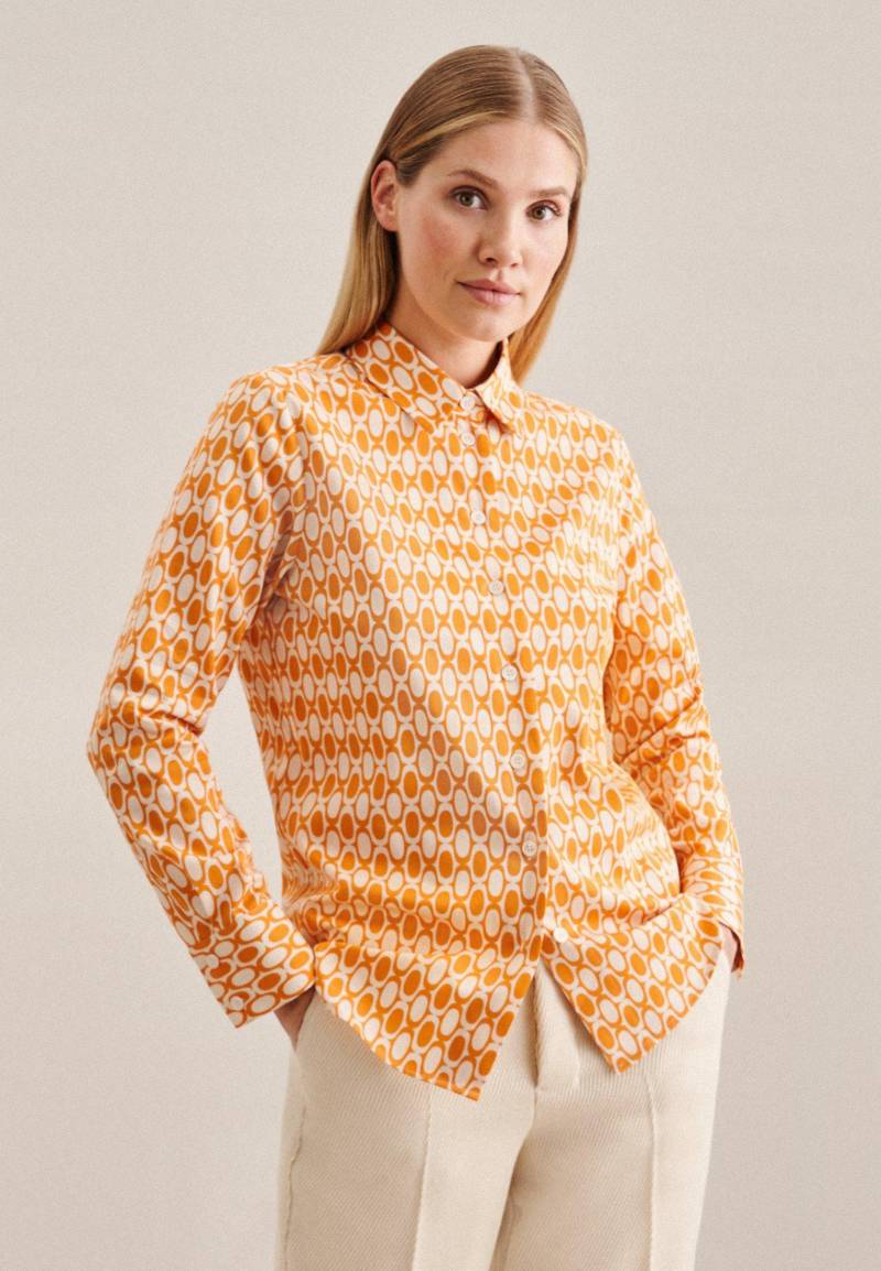 Hemdbluse Geometrische Muster Langarm Kragen Damen Orange 42 von Seidensticker