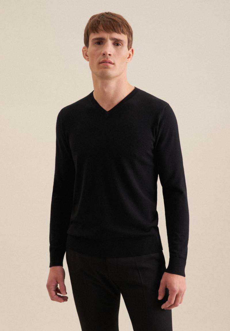 Pullover Regular Fit Langarm Uni Herren Schwarz S von Seidensticker