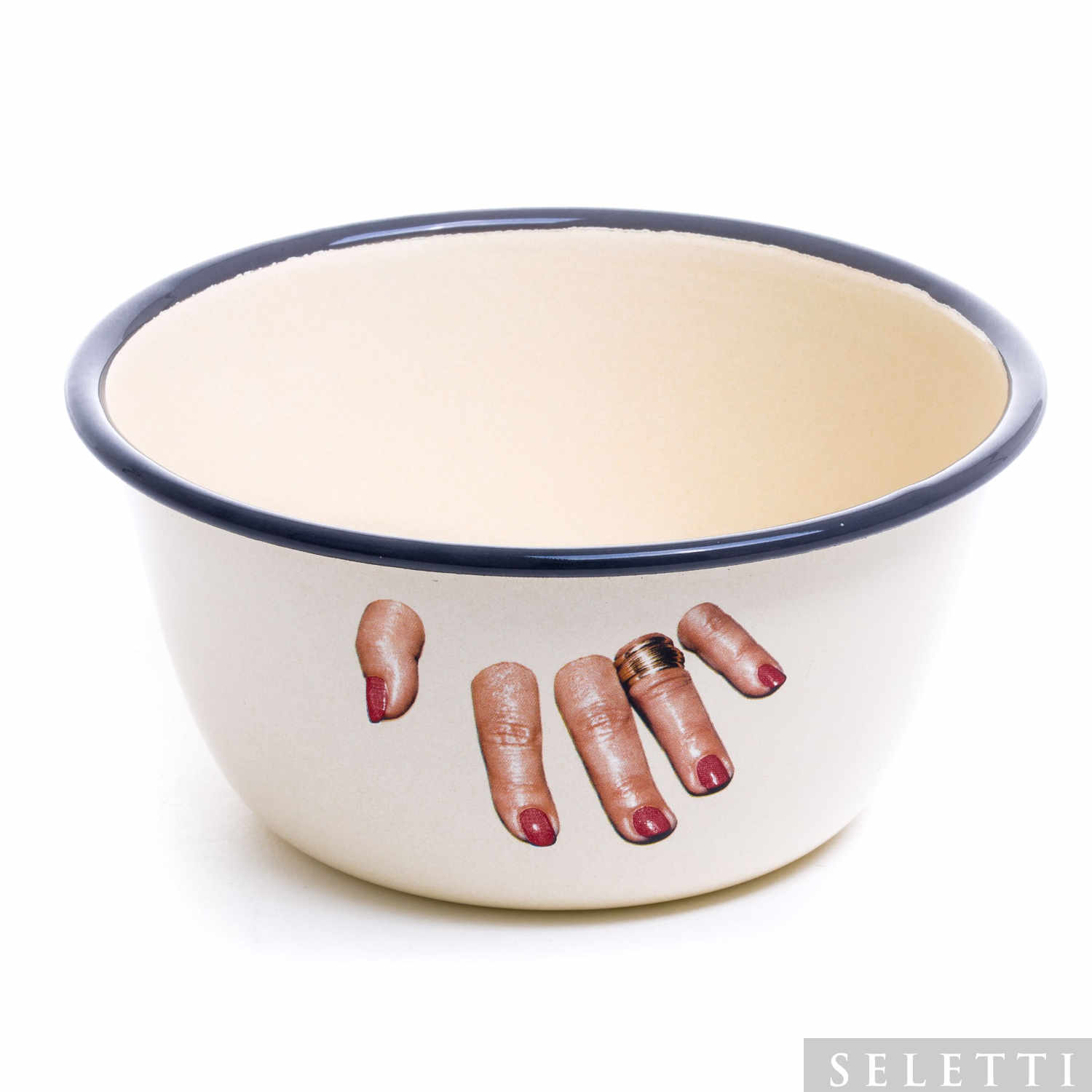 Enamel Bowls Toiletpaper Schale, Motiv finger von Seletti