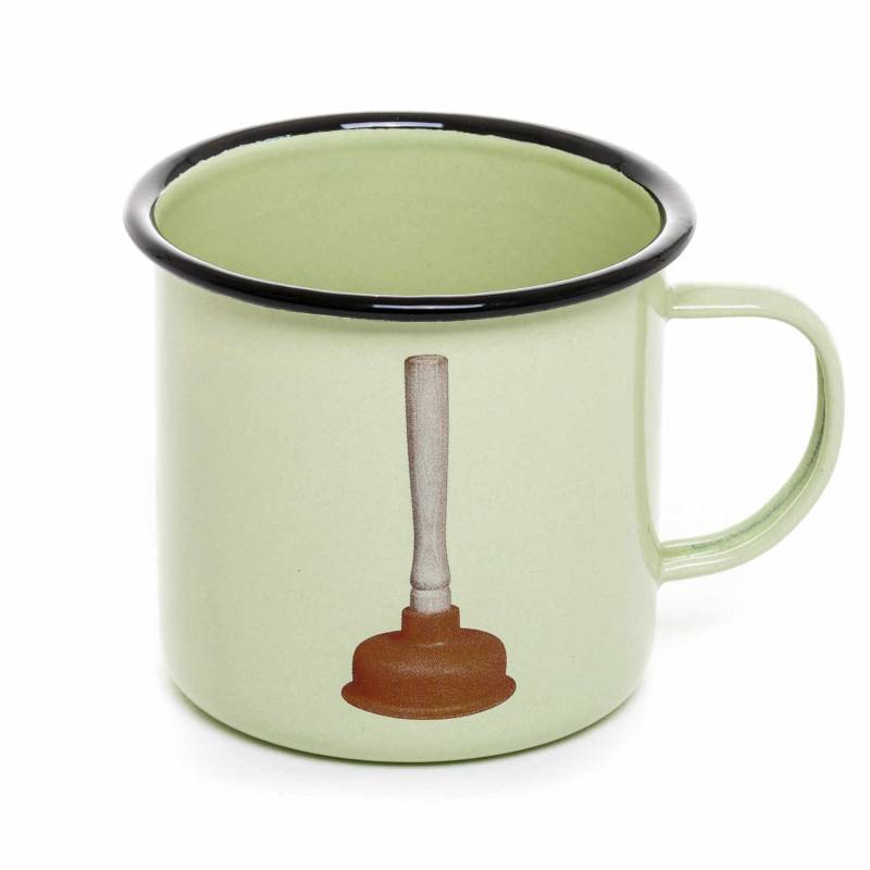 Enamel Mugs Toiletpaper Tasse, Motiv plunger von Seletti