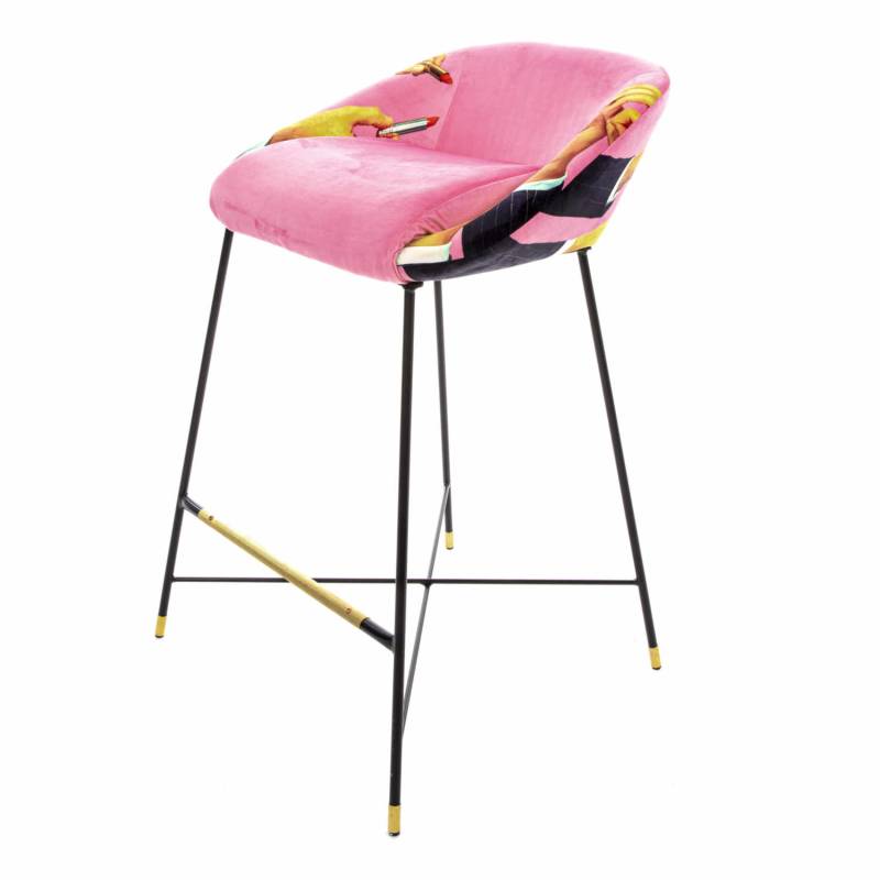 High Stool Toiletpaper Barstuhl , Motiv lipsticks pink von Seletti