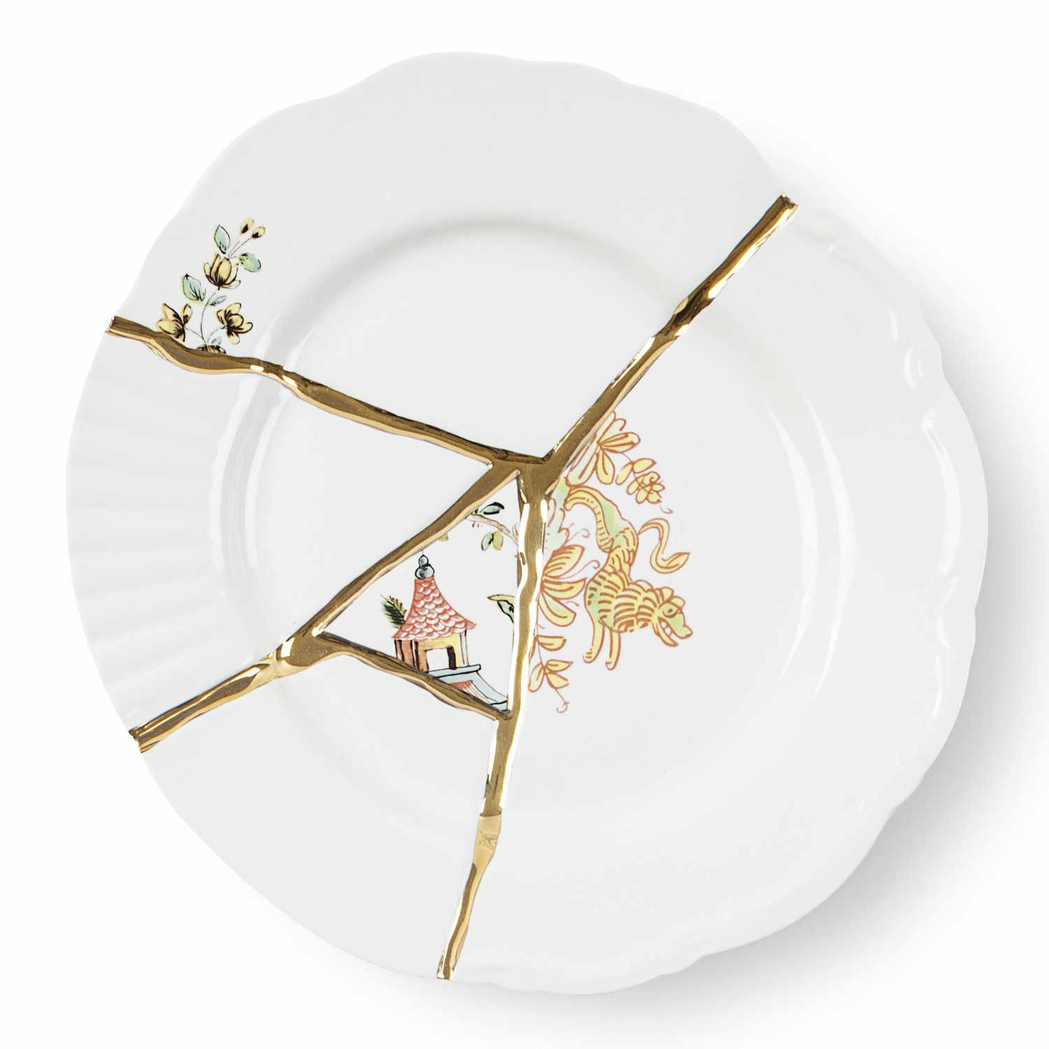 Kintsugi Dessert Plate Dessertteller , Motiv drache von Seletti